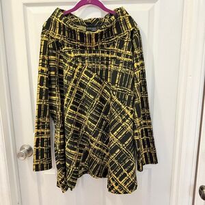 Attitudes by Renée Womens 3X Tunic Top‎ Black Yellow Abstract Geometric Print